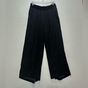 Soft Surroundings Black Smocked-Waist Wide Leg Pants Silk-like Size Medium